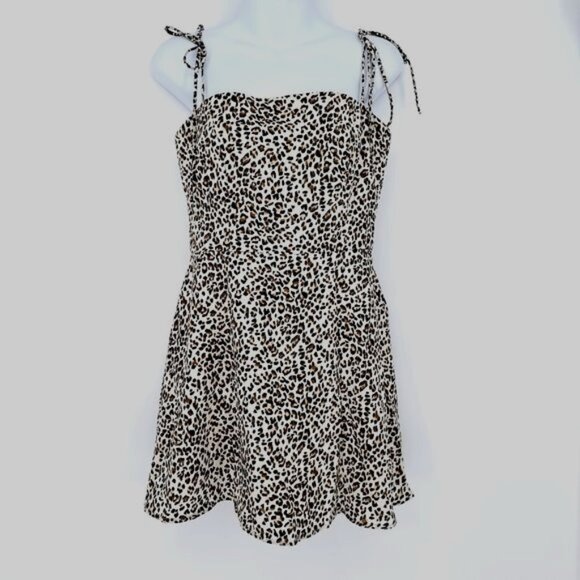 Leopard Cheetah Tie Top Babydoll Skater Chic Girly Classy Trendy Hip Mini Dress‎ - Picture 1 of 6
